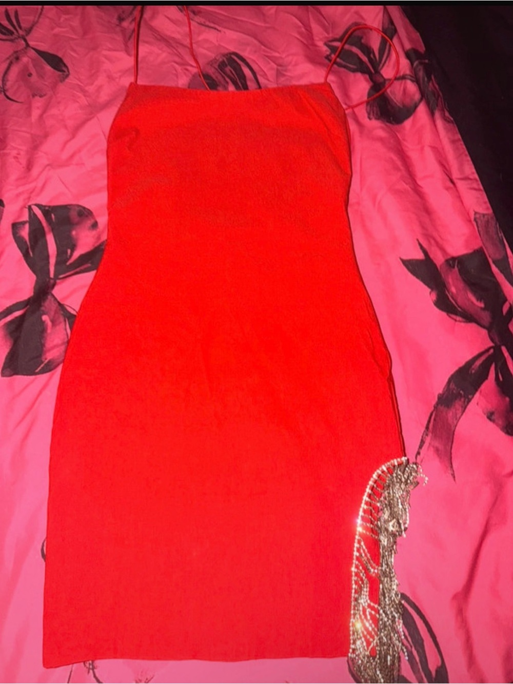 Fashion Nova Red Spaghetti Strap Mini Dress with Side Chain Detail